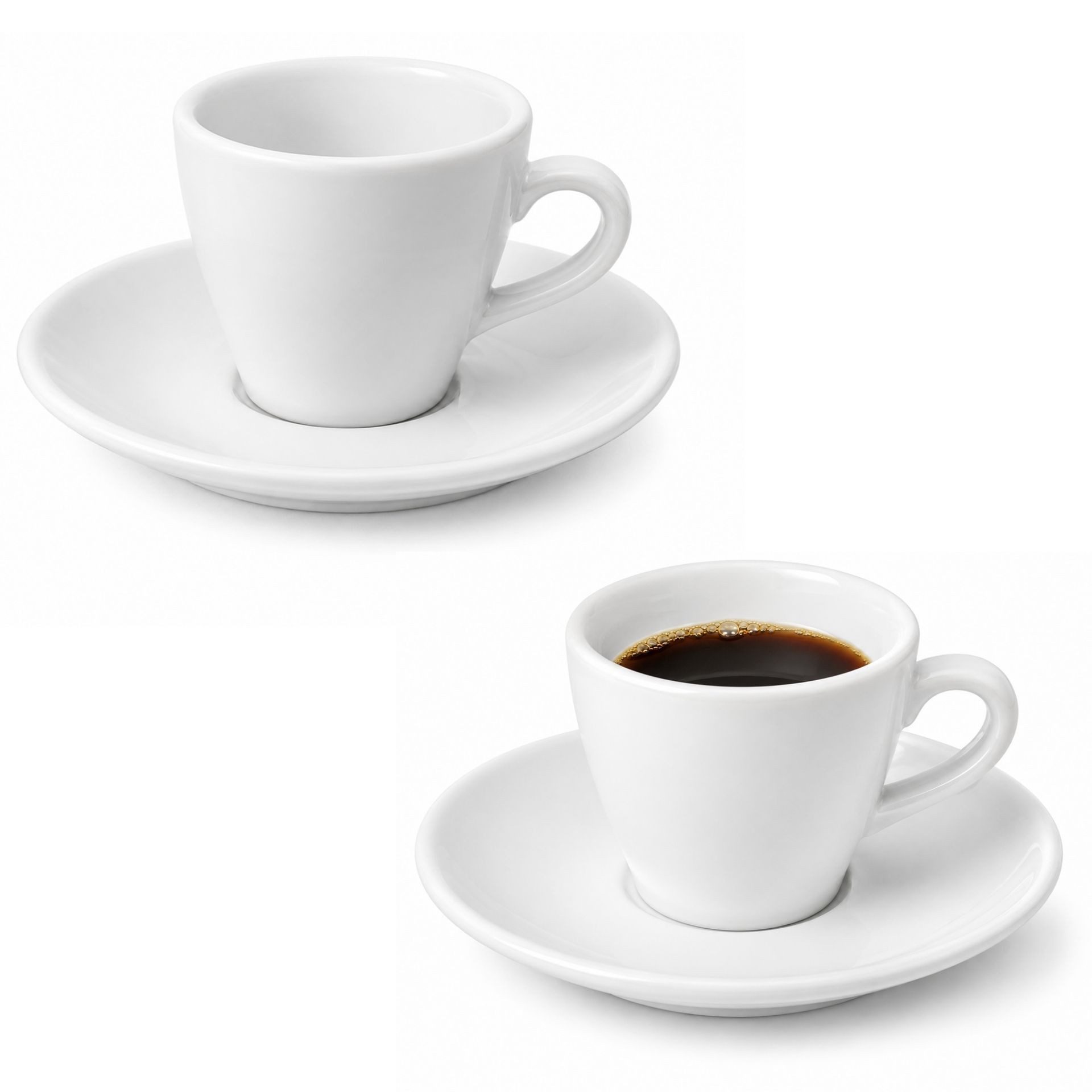 mikken Espressotasse 2er Set Espressotassen mit Untertassen aus Porzellan 90 ml Weiß, Gastroqualität, Randstärke 5mm