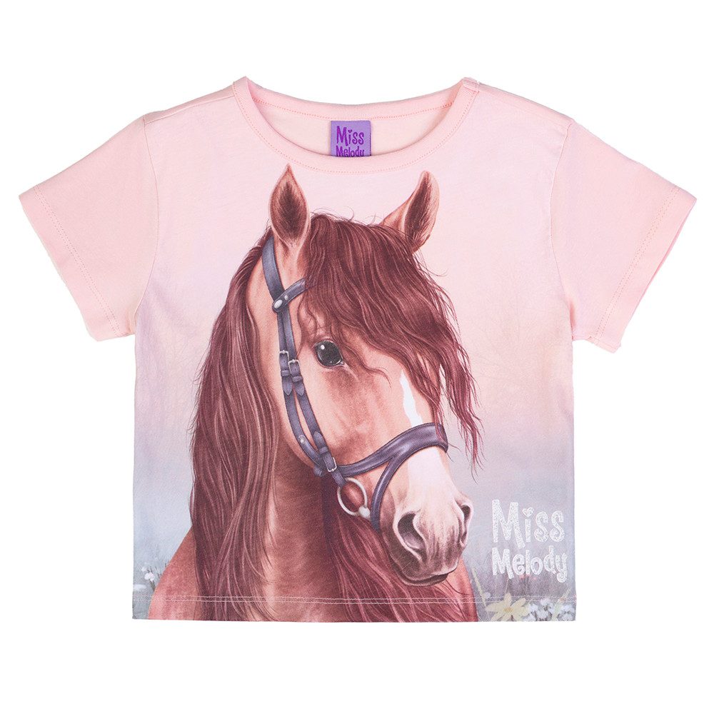 T-Shirt Miss Melody Top Kurz T-Shirt braunes Pferd pink dogwood