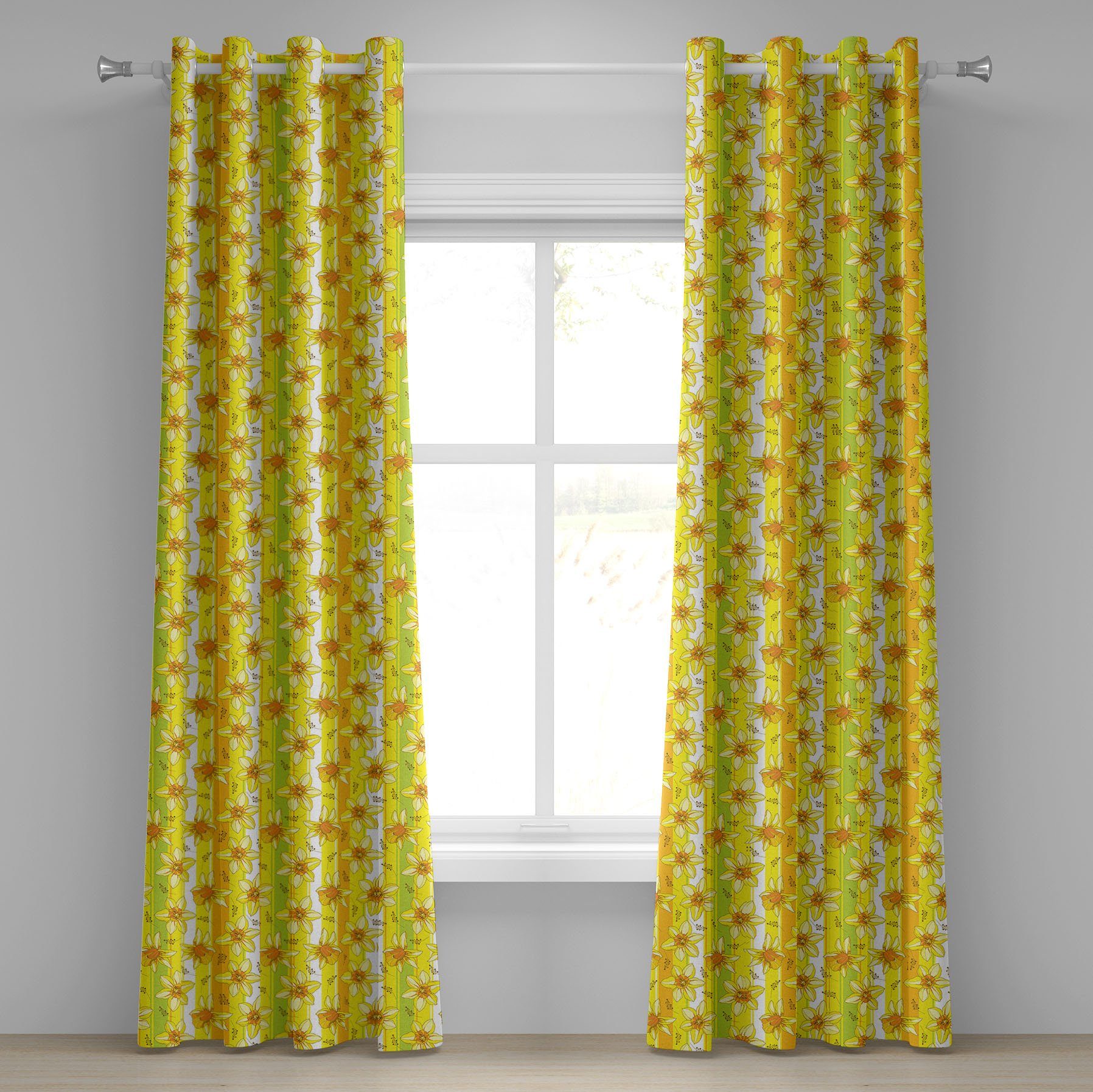 Gardine Dekorative 2-Panel-Fenstervorhänge für Schlafzimmer Wohnzimmer, Abakuhaus, Gelbe Blume Narcissus Blossom