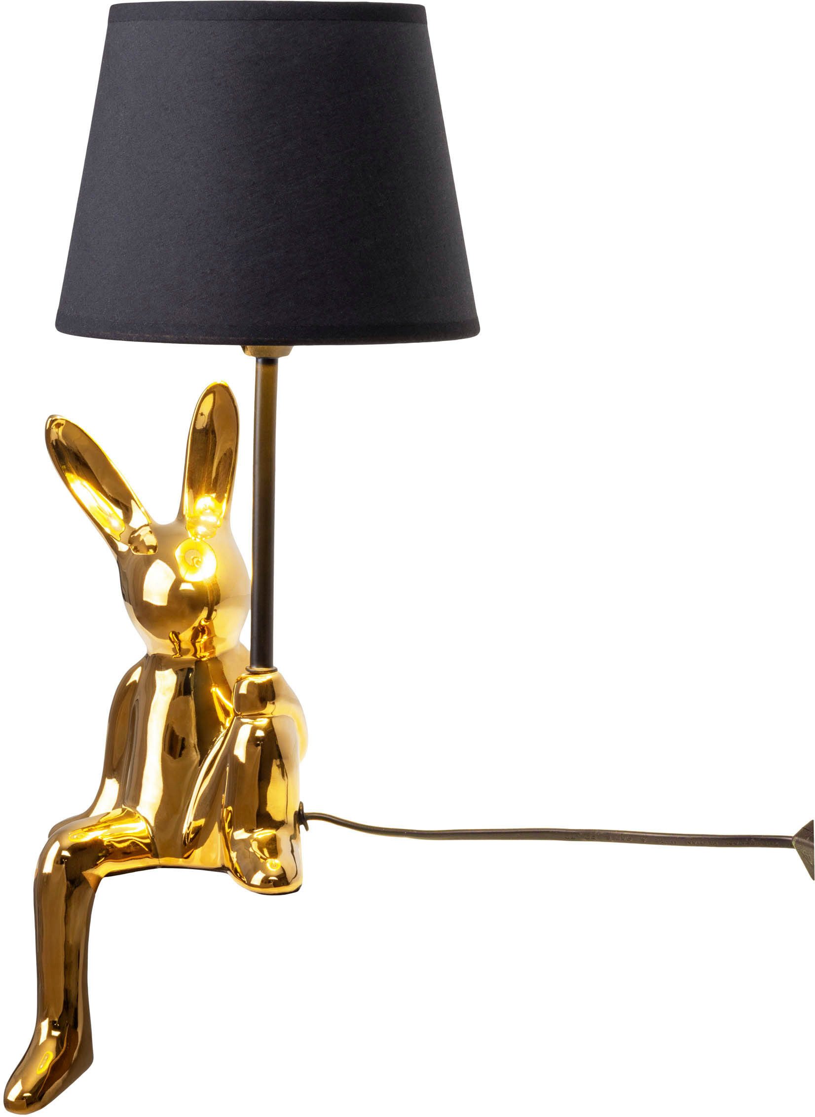 näve Tischleuchte Helge Hase, ohne Leuchtmittel, Osterhase, Keramikfuß, Textilschirm schwarz, Ostern, Tischlampe – Bild 5 von 5