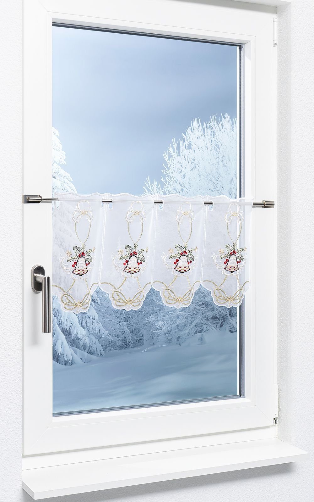 Plauener Spitze® Scheibengardine Weihnachtsglocke (1 St), transparent, HxB 30x49.5cm