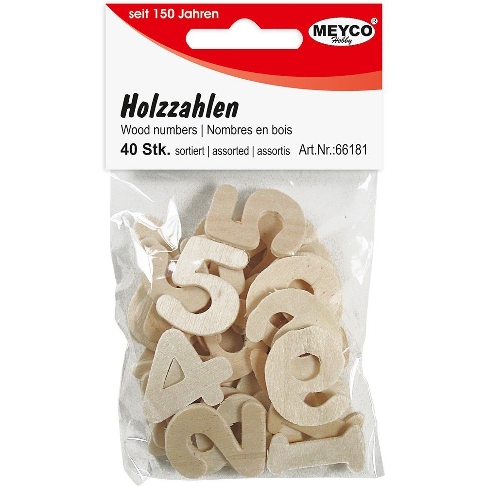 MEYCO Hobby Deko-Buchstaben Holzzahlen, sortiert, 40 25 mm Stck.p.Btl