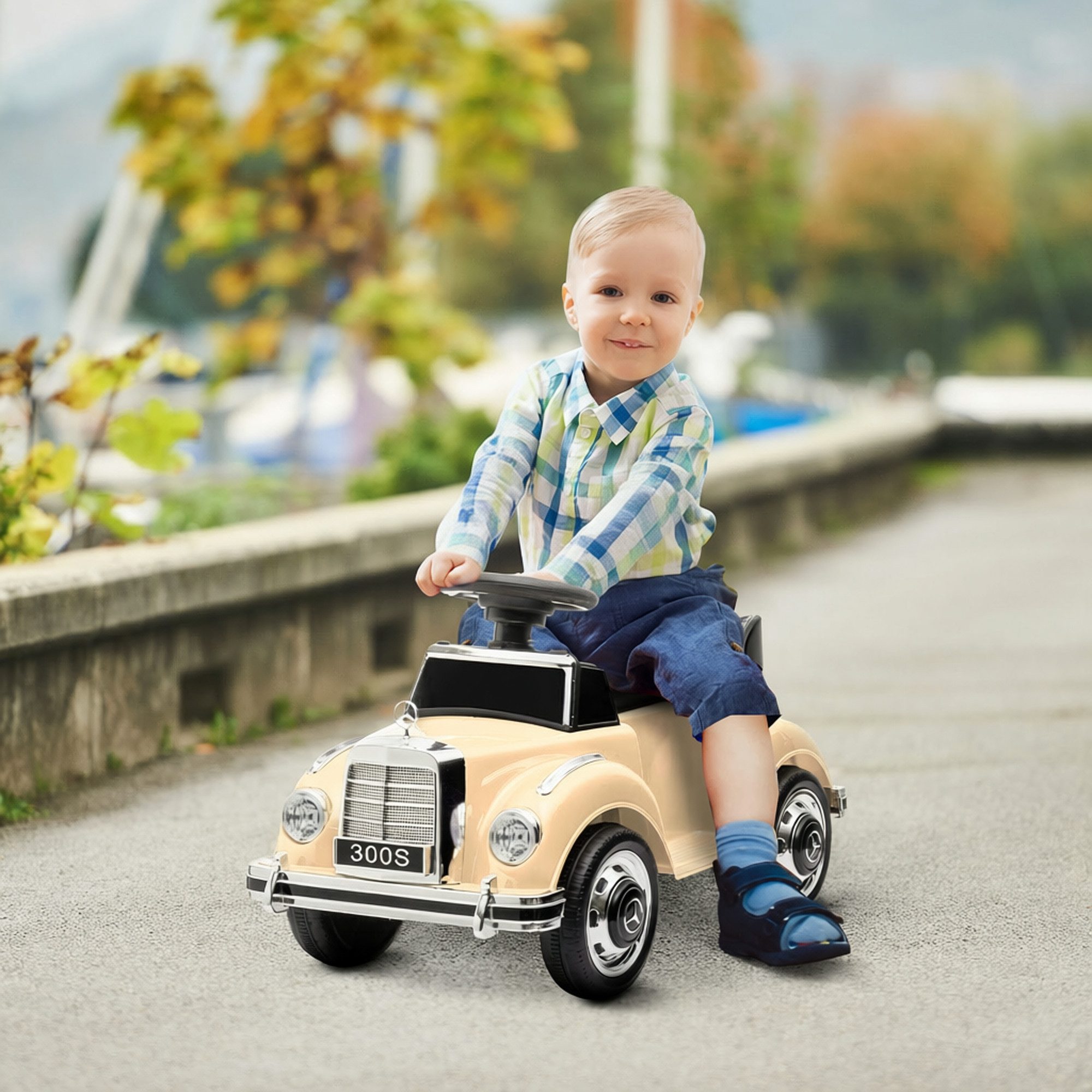 AIYAPLAY Rutscher Rutschauto, Rutscher mit Stauraum, Kippschutz für 18-48 Monaten, (Kinderfahrzeug, 1-tlg., Kinderauto), Beige 77,5 x 41,5 x 45 cm