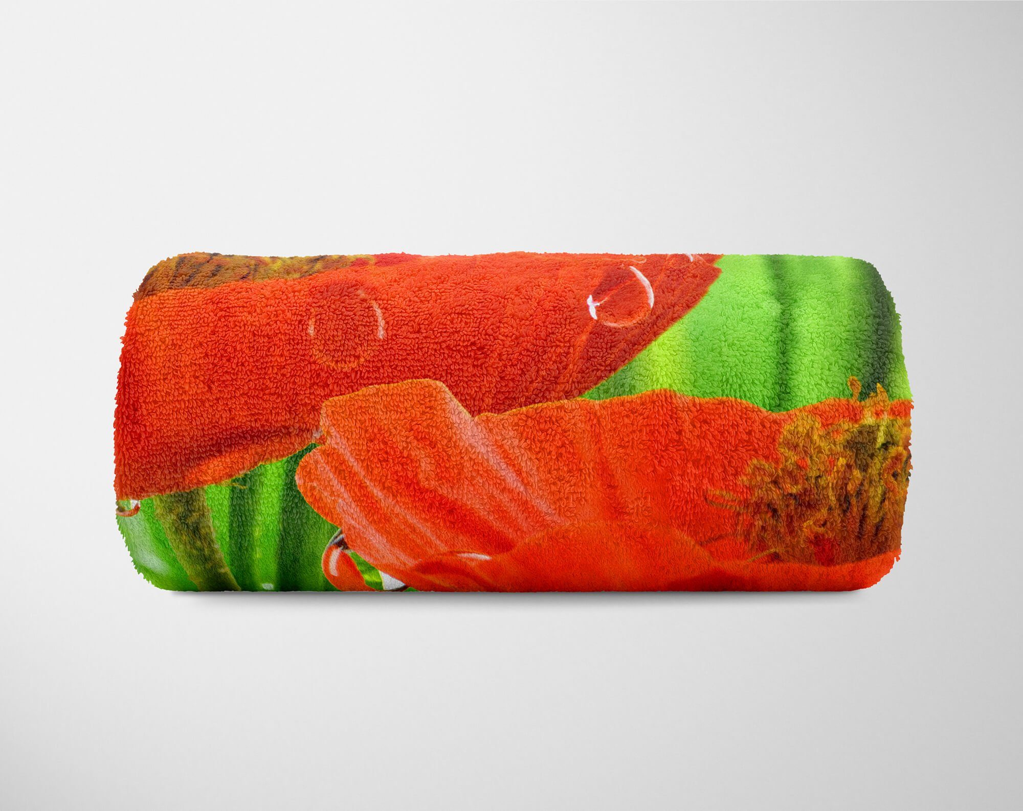 Sinus Art Handtücher Handtuch Strandhandtuch Handtuch (1-St), Fotomotiv mit Baumwolle-Polyester-Mix Mohnblumen Kuscheldecke Rot Grü, Saunatuch