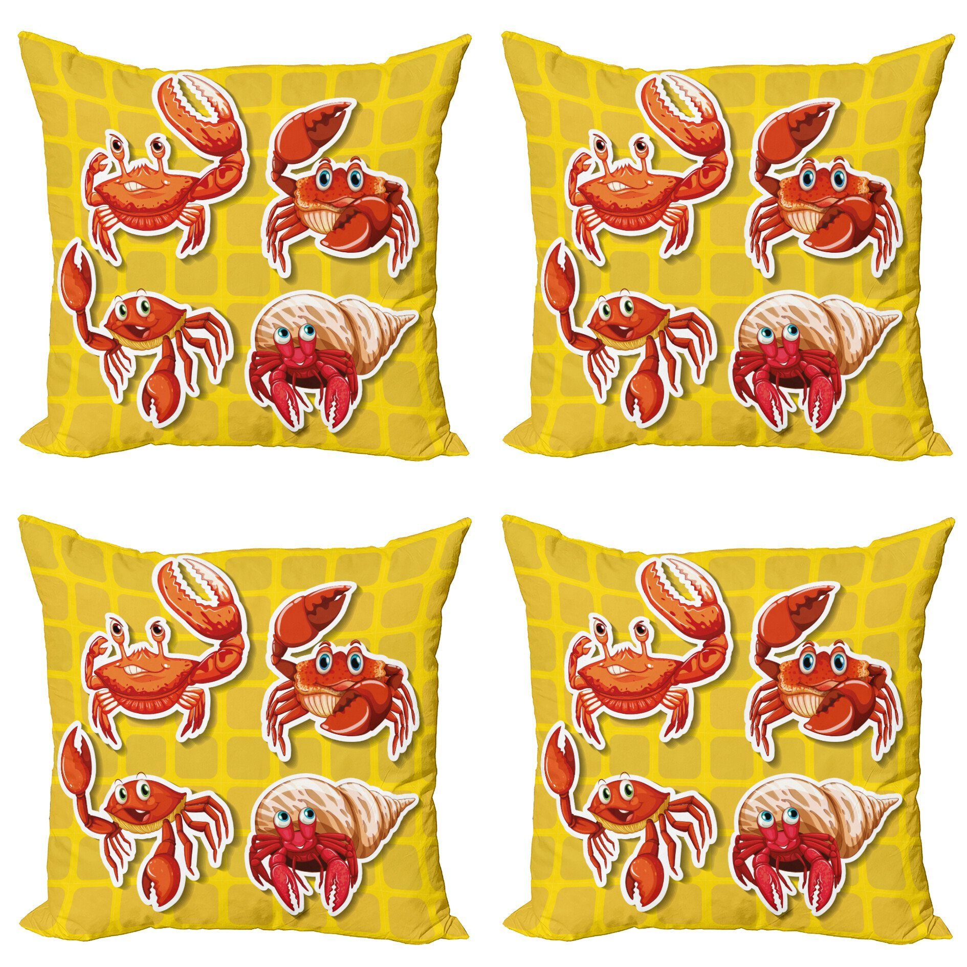 Kissenbezüge Modern Accent Doppelseitiger Digitaldruck, Abakuhaus (4 Stück), Karikatur 4 verschiedene Crabs