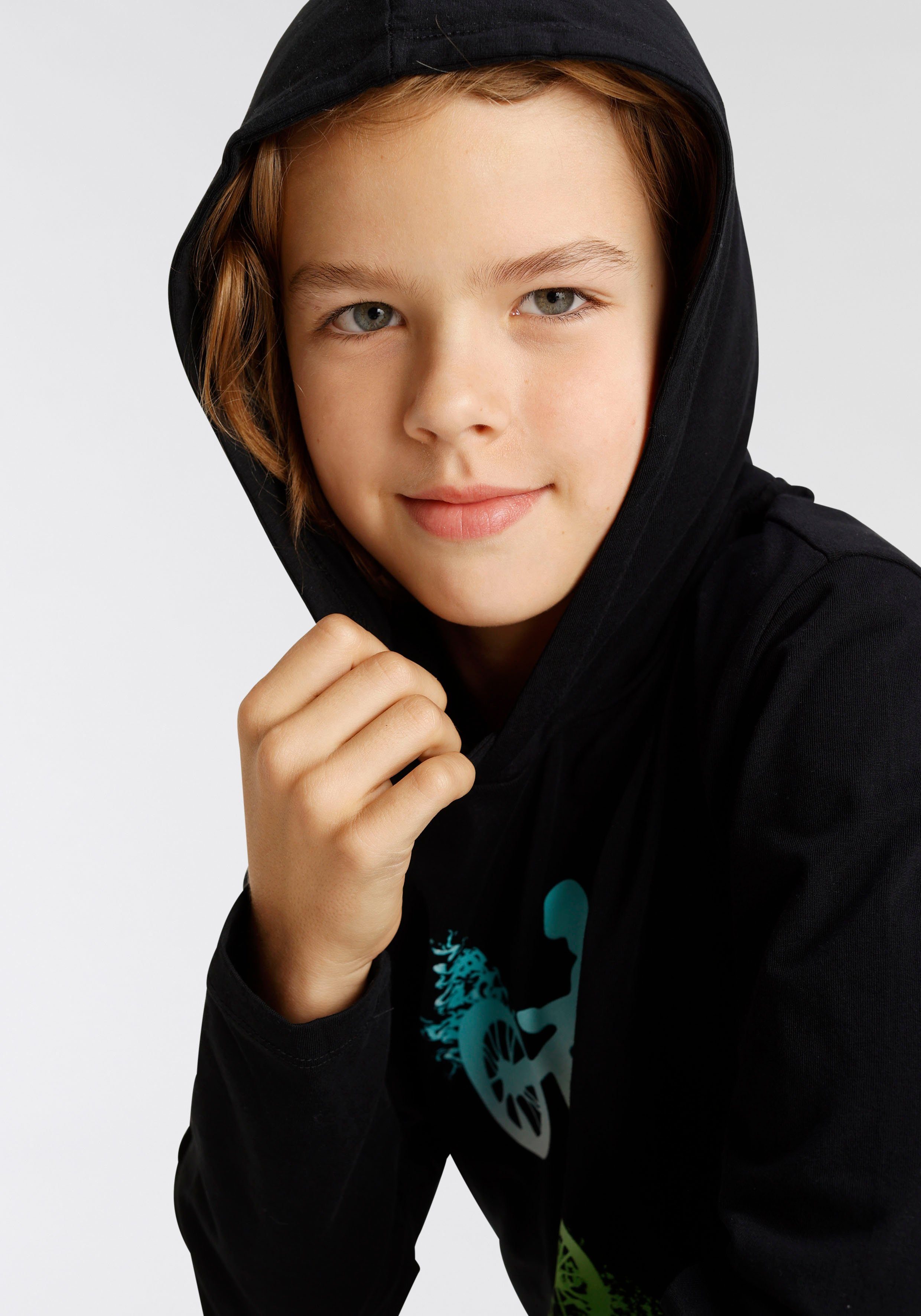 KIDSWORLD Kapuzenshirt BIKER Langarm, sportlicher Stil, mit trendigem Druck, aus Baumwolle