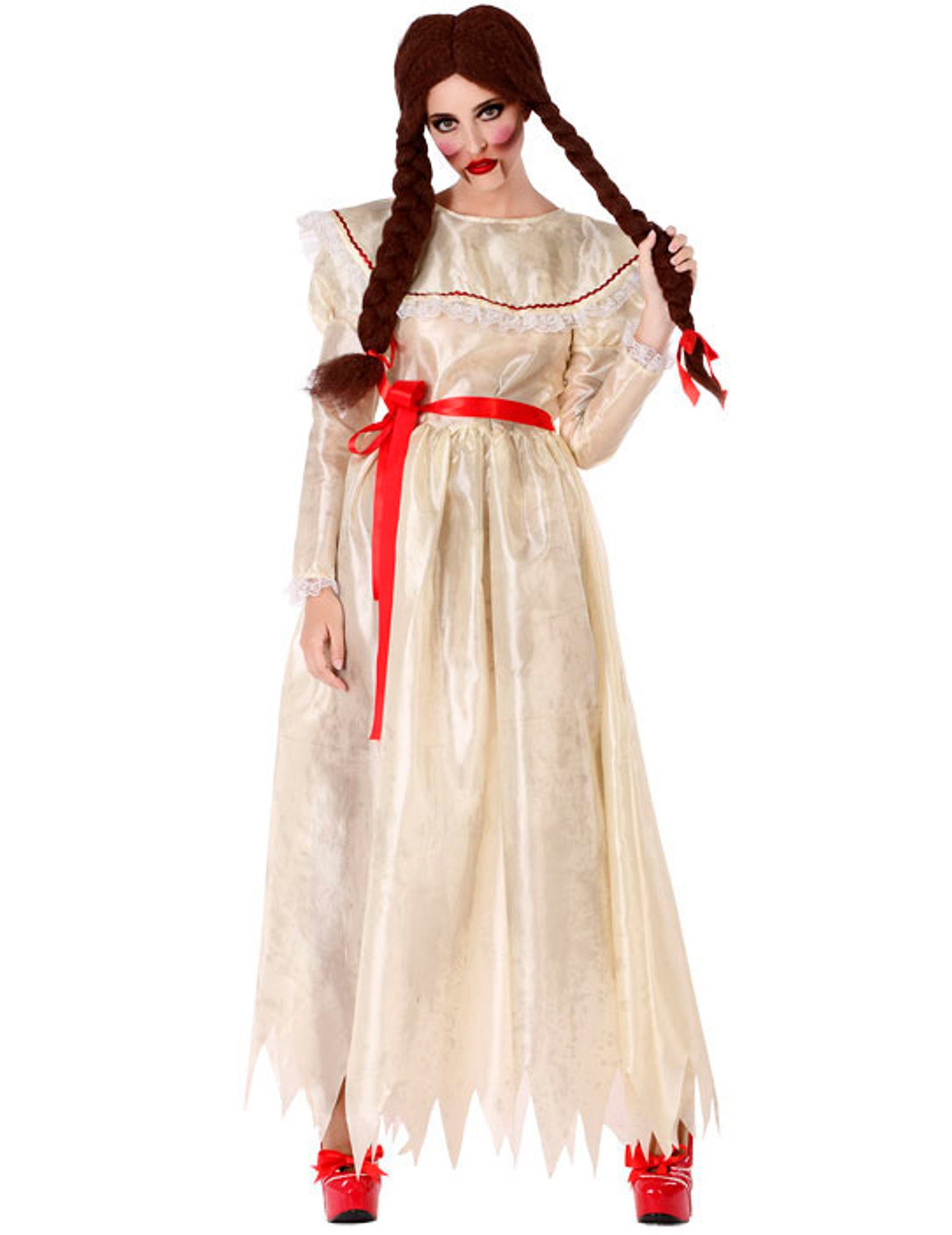 atosa Kostüm Horrorpuppen-Kostüm für Damen Halloween-Kostüm beige-rot