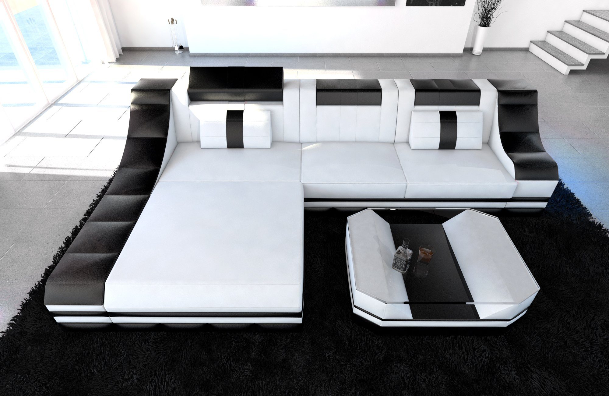 Sofa Dreams Ecksofa Turino - L Form Ledersofa, Couch, mit LED, wahlweise  mit Bettfunktion als Schlafsofa, Designersofa