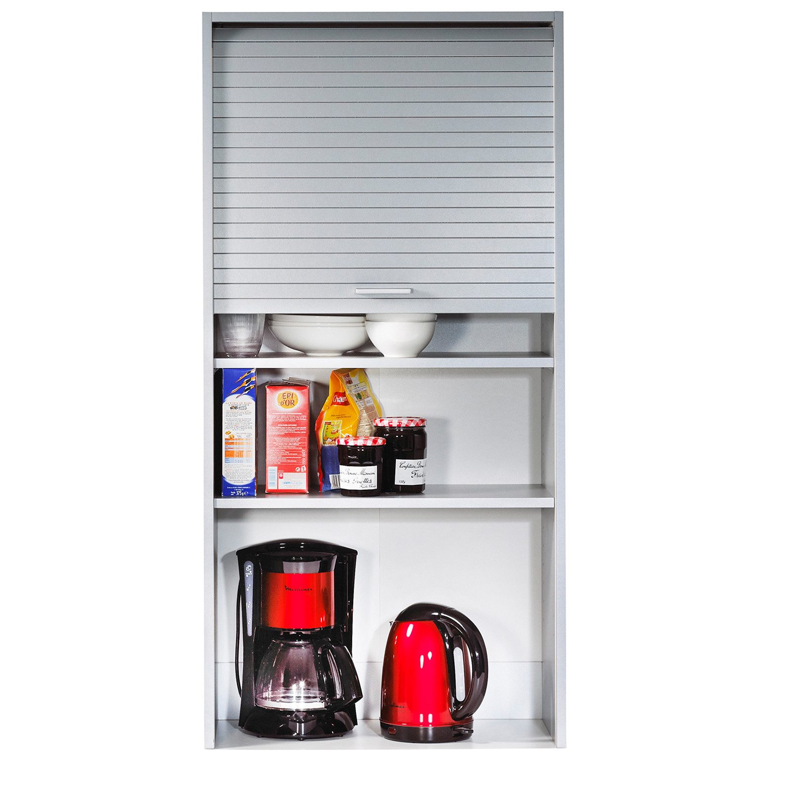 SIMMOB Rollladenschrank COOK127AL Küchenschrank Hochschrank Oberschrank mit Rollladentür Aluminium