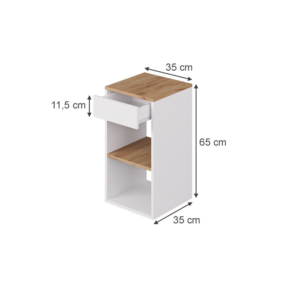 Vicco Nachtschrank Dany, Weiß/Goldkraft Eiche/Goldkraft Eiche, 35 x 65 cm mit 1 Schub... (1-St)