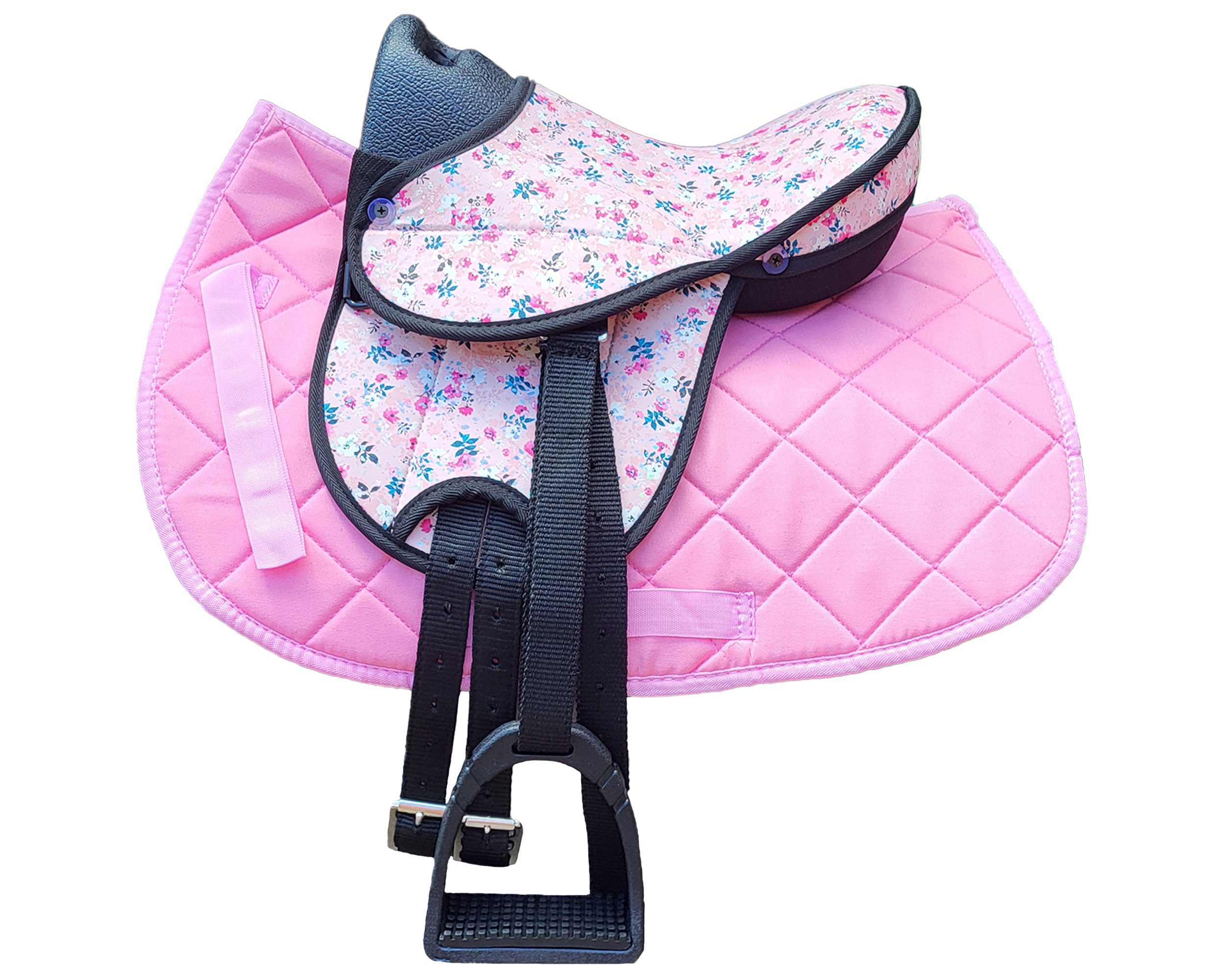 Brama-West Vielseitigkeitssattel Kinder Sattelset "My happy Pony" - Flower Sonder Edition, Geeignet für Holzpferd/Pferdebauchumfang von 120 cm bis 145 cm