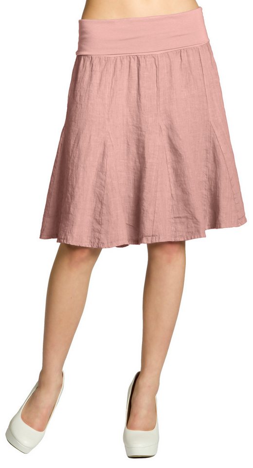 Caspar Faltenrock RO014 Damen Midi Leinenrock knielang mit figurfreundlichem Stretch Bund - Made in Italy