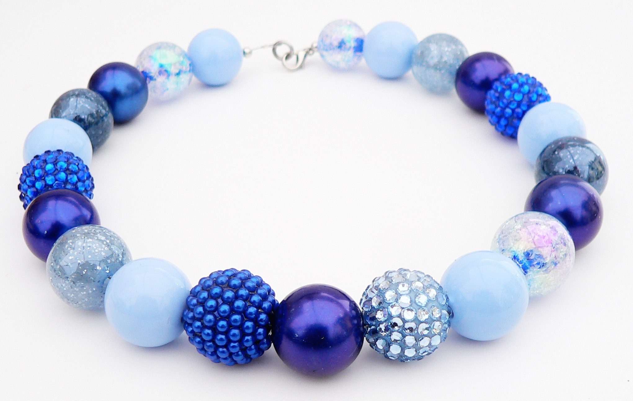 traumschmuck Statementkette 247j Halskette, Collier, Perlenmix, Strass, blau, dunkelblau, hellblau (inkl Schmuckbox), handgefertigt, Made in Germany