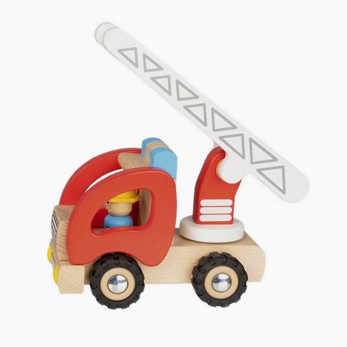 goki Spielzeug-Feuerwehr Feuerwehr Leiterwagen robuste Holzfeuerwehr