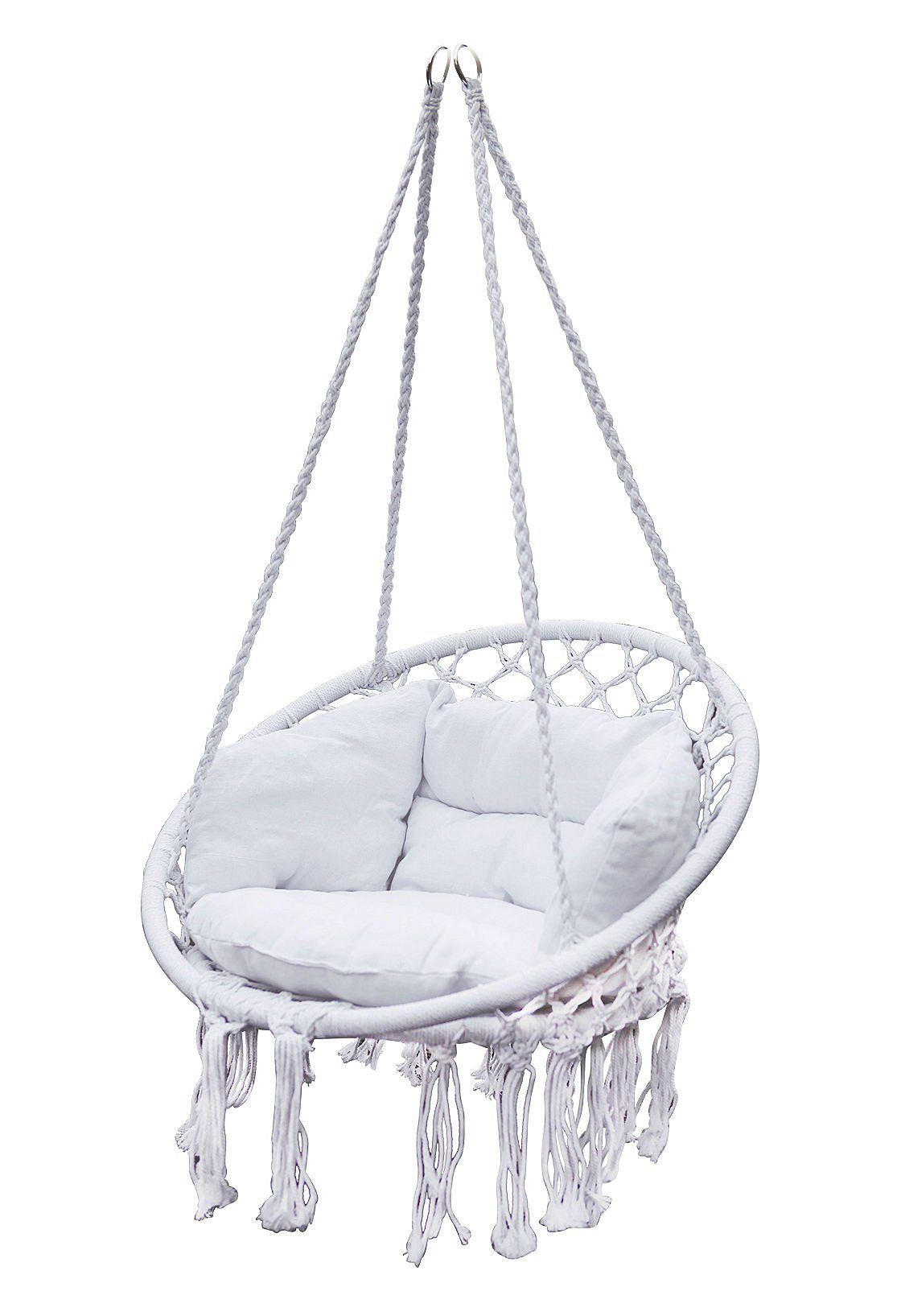 Spetebo Hängestuhl Relax Hängesessel mit Kisssen 80x60 cm weiß (Set, 1 St., inklusive Kordel und Ösen zum Hängen), bis zu ca. 120 kg, Innen- und Außenbereich