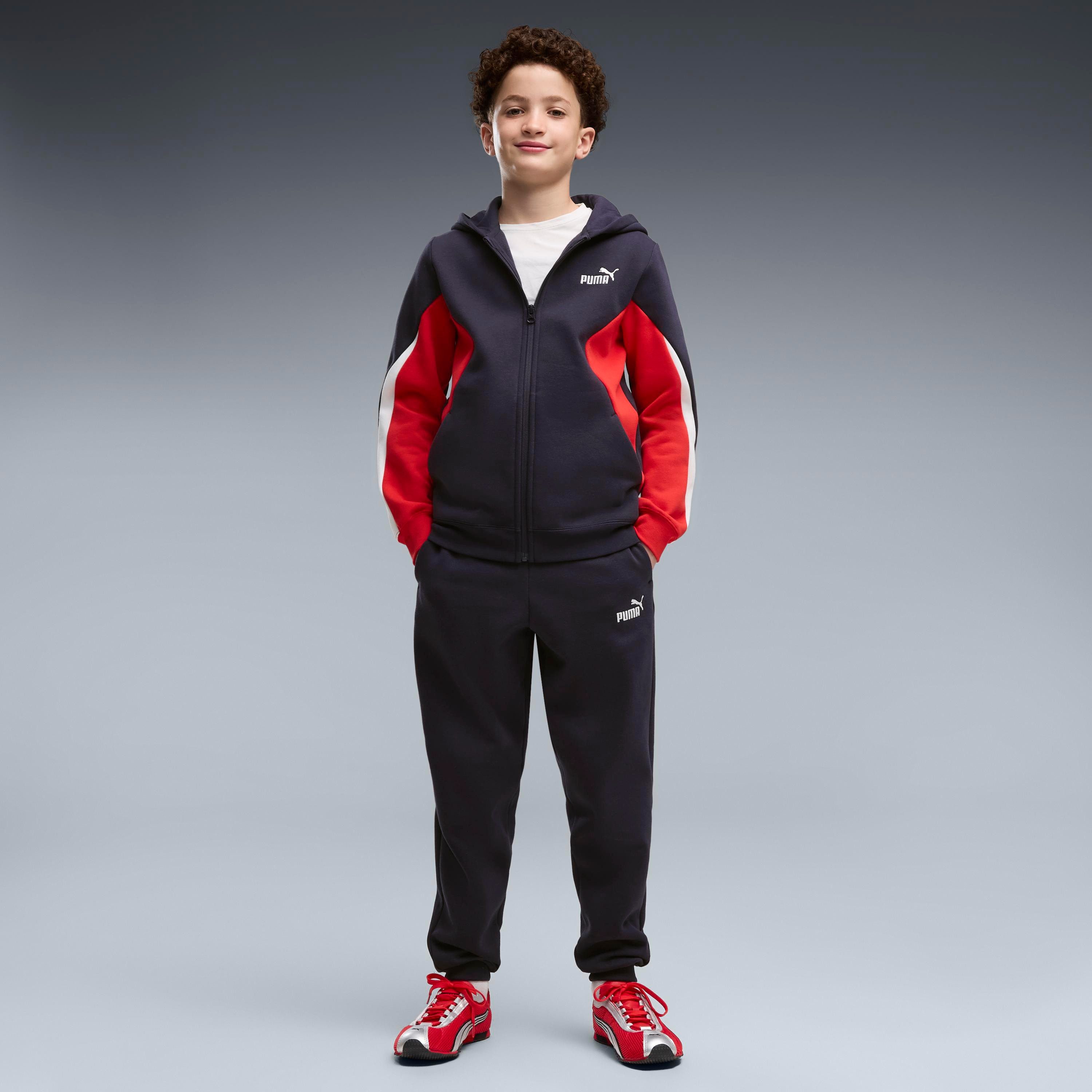 PUMA Trainingsanzug ESS BLOCK FULL-ZIP SWEAT SUIT B (2-tlg), 2-teiliges Set, mit Reißverschluss am Oberteil, Regular Fit