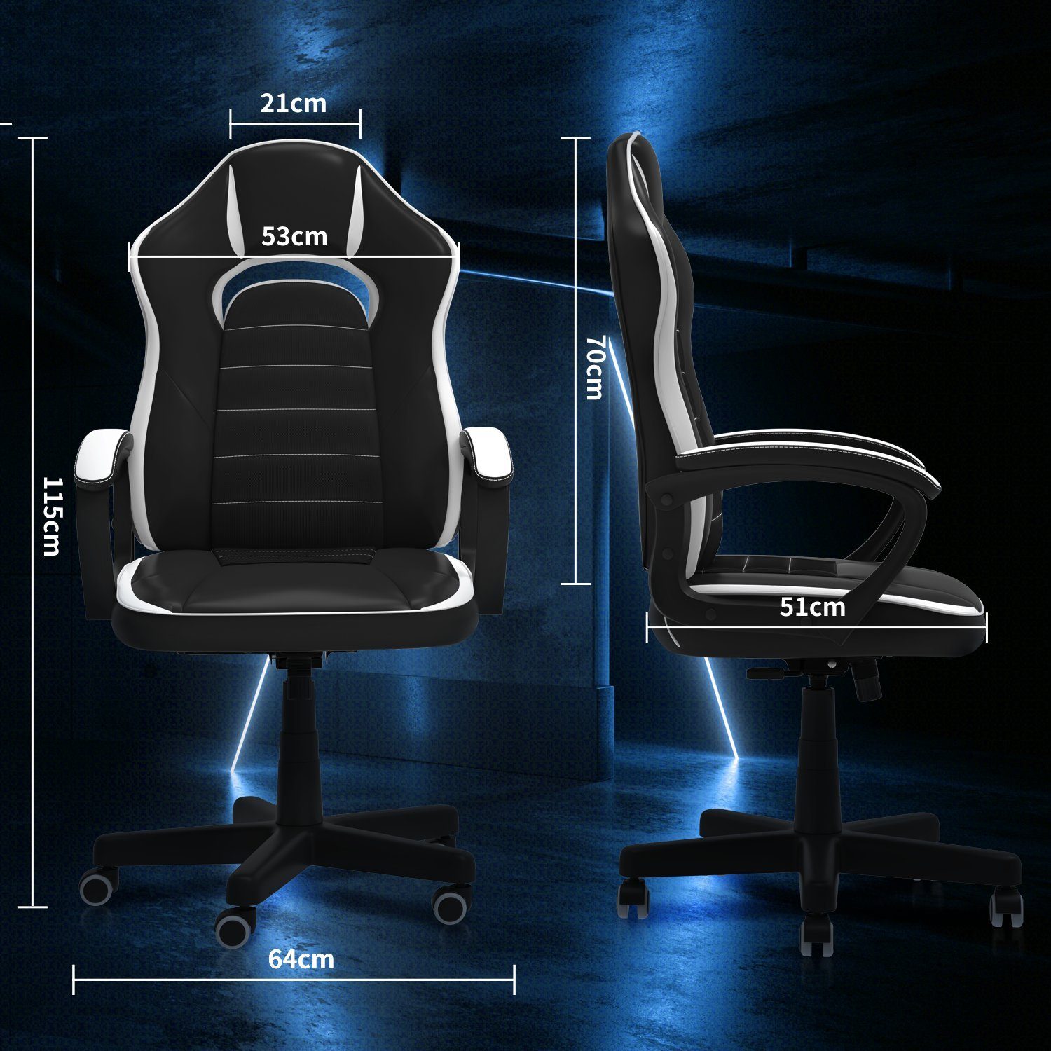 Weiß Sitz, ergonomischer Gaming-Stuhl, Bürostuhl, gepolsterter 120kg Gaming-Stuhl HOMALL