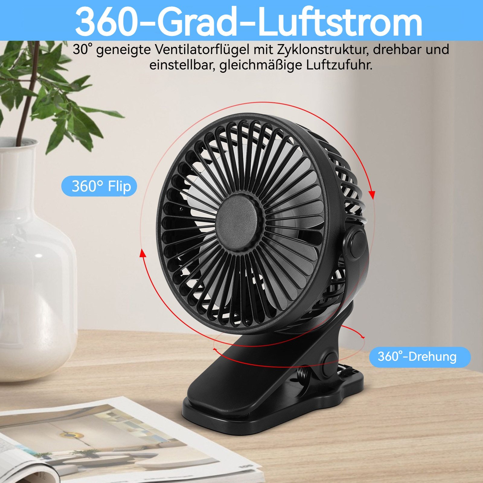 BlingBin Mini USB-Ventilator Leise Clip Tischventilator günstig online kaufen