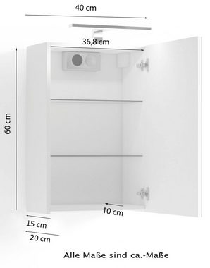 byLIVING Spiegelschrank Spree Breite 40 cm, 1-türig, mit LED Beleuchtung und Schalter-/Steckdosenbox
