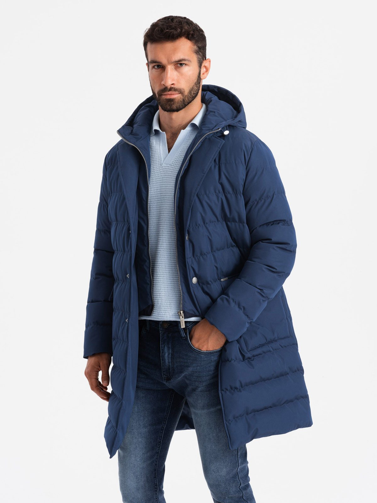 OMBRE Wintermantel Lange Herren-Steppjacke mit Revers und Futter günstig online kaufen