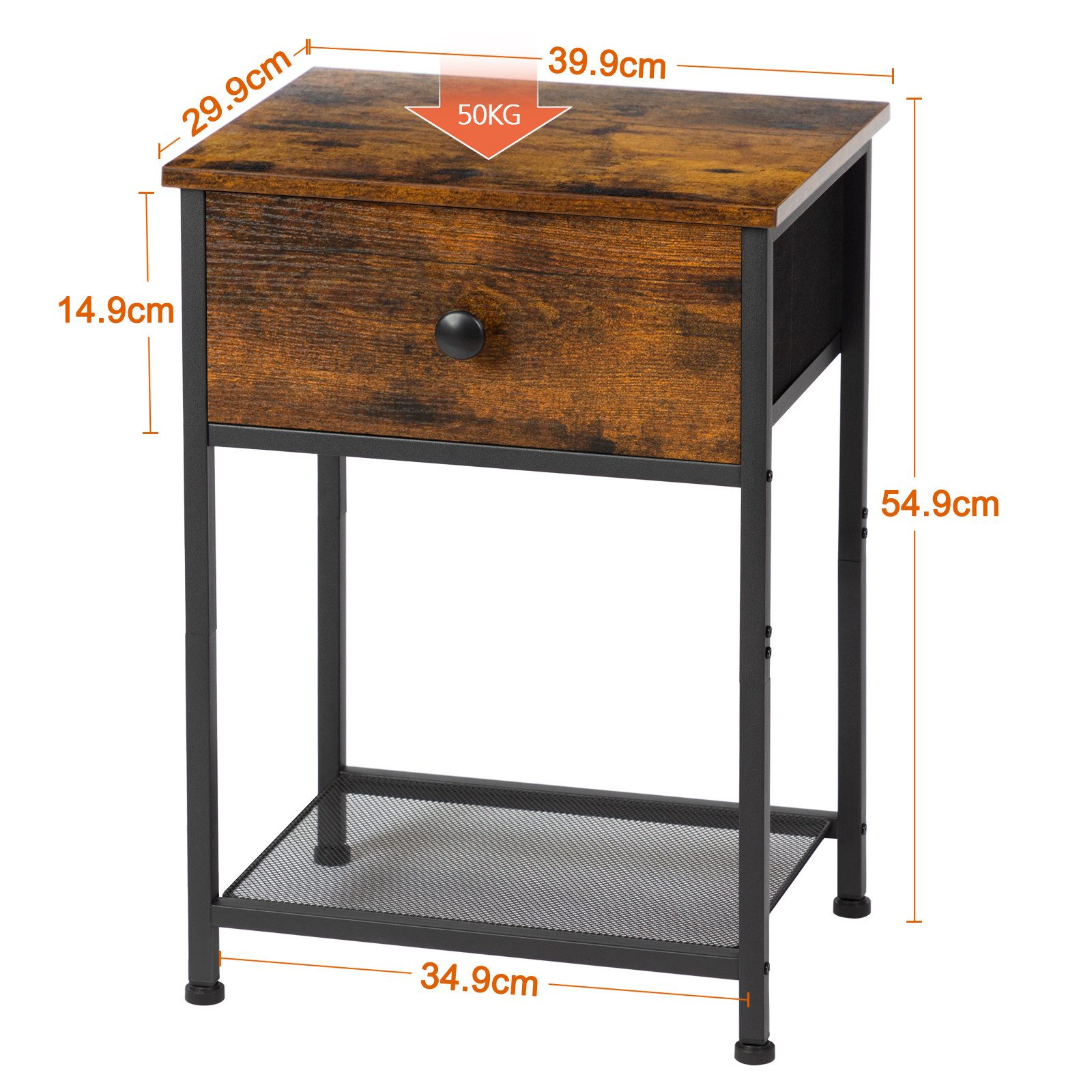 AMHANCIBLE Nachttisch 2er-Set im Industriestil, mit Schublade und offenem Ablagefach (2-St), Beistelltisch mit stabilem Metallrahmen, Maße 40×30×55 cm