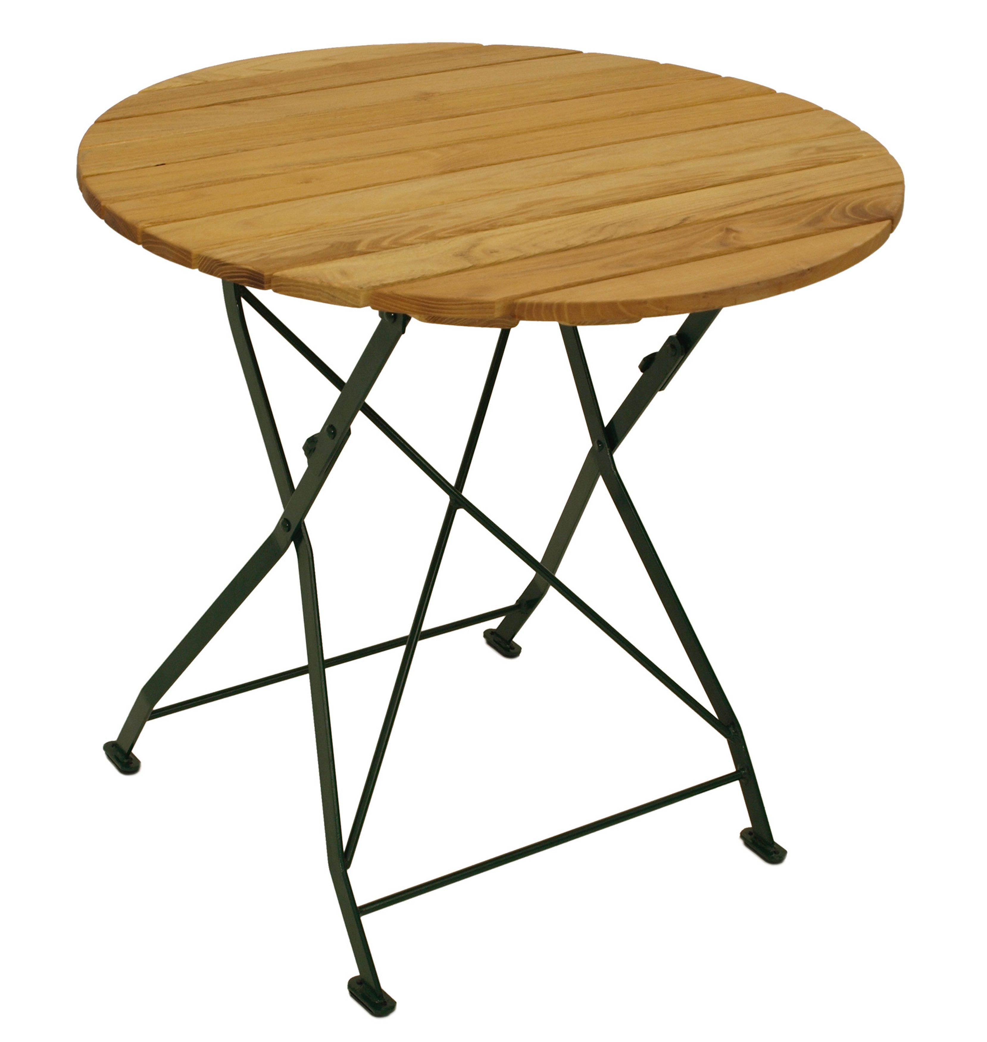 TPFGarden Gartentisch BAD BELZIG (Robuster Garten Holztisch Outdoor runde Tischplatte, 1-St., Garten-Esstisch 77cm Durchmesser Holz (aus Robinienholz), Gestell Flachstahl dunkelgrün - klappbar - Hochwertige Verarbeitung