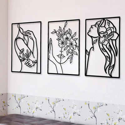 NUODWELL Wanddekoobjekt 3 Stück Metall Abstrakte Frau Wand Kunst Linie Zeichnung