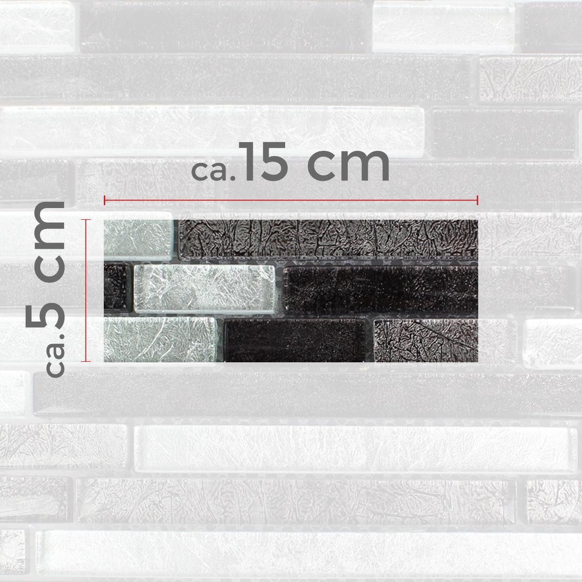 Mosafil Mosaikfliesen Muster Glasmosaik Fliesen Curlew Verbund, Glas 10.000x10.000, schwarz-grau-silber, Verlegefertig auf ein Netz geklebt - Wasserfest