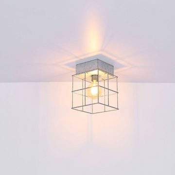 etc-shop Deckenstrahler, Leuchtmittel nicht inklusive, Deckenleuchte Lampe quadratisch Käfig Betonstahl-Gitter zinkfarbig