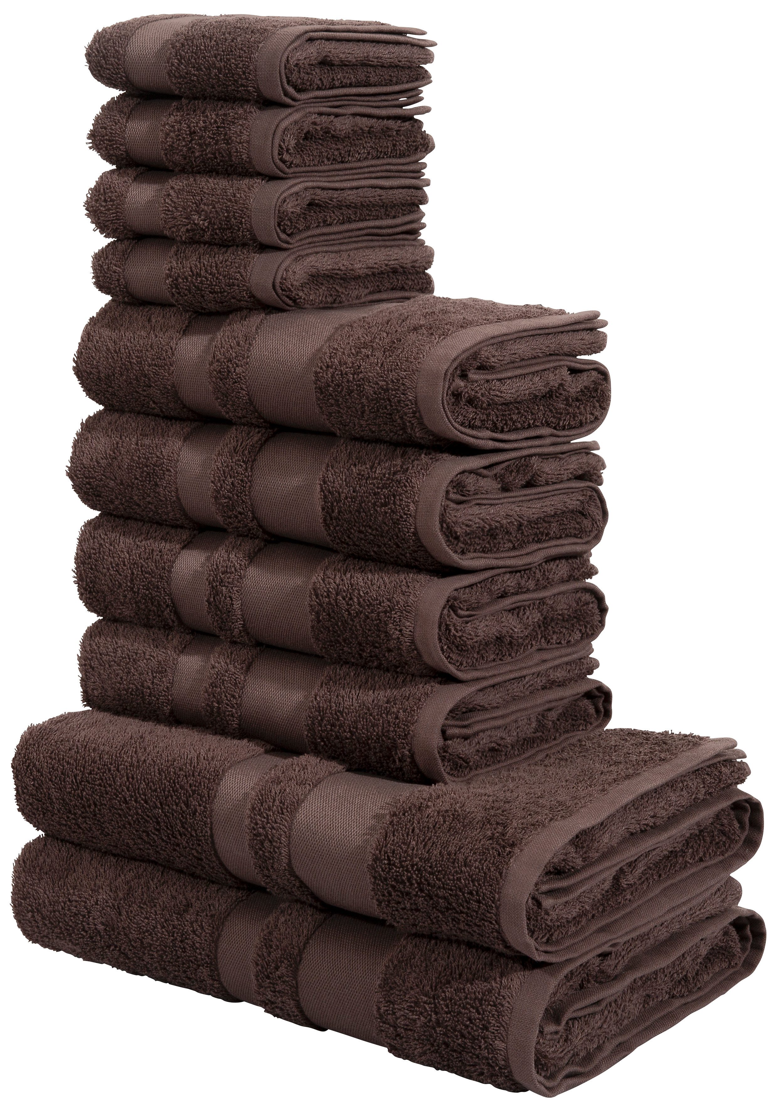 OTTO home Handtuch Set Vanessa, 10-tlg Handtuch-Set, weich, in Standard- und Premium-Qualität, Walkfrottee (Set, 10-St), 100% Baumwolle, Duschtücher, Handtücher, Gästetücher, mit Bordüre