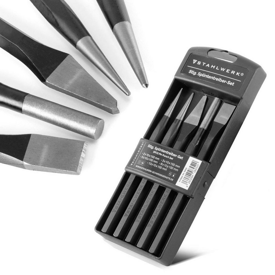STAHLWERK Werkzeugset Splinttreiber-, Durchschlag- und Meißel-Set,  (Packung), für Metall, Holz und Stein mit Kreuzmeißel, Flachmeißel und  Körner