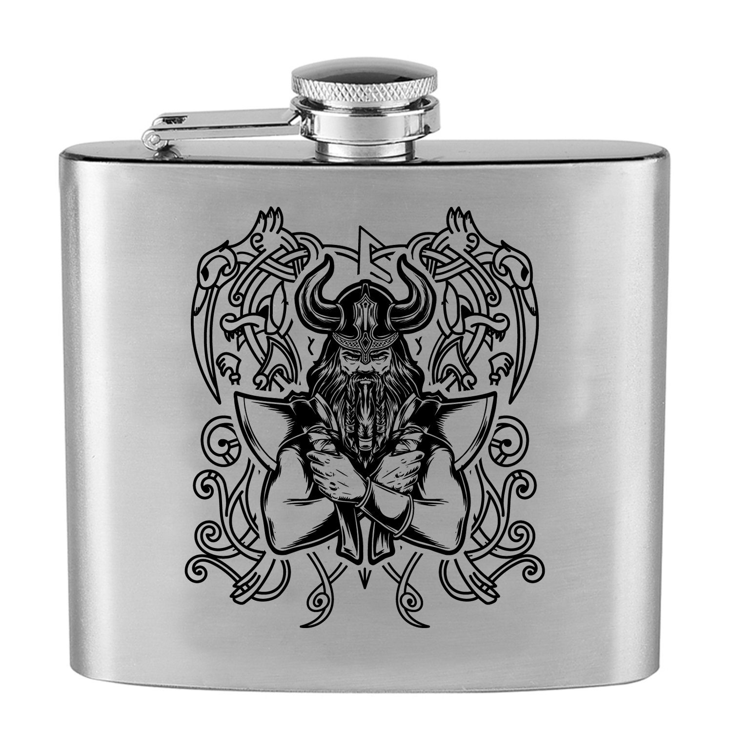 Lasernauten Flachmann Edelstahl Flachmann mit Gravur Motiv Wikinger Thor Odin Walhalla, Edelstahl