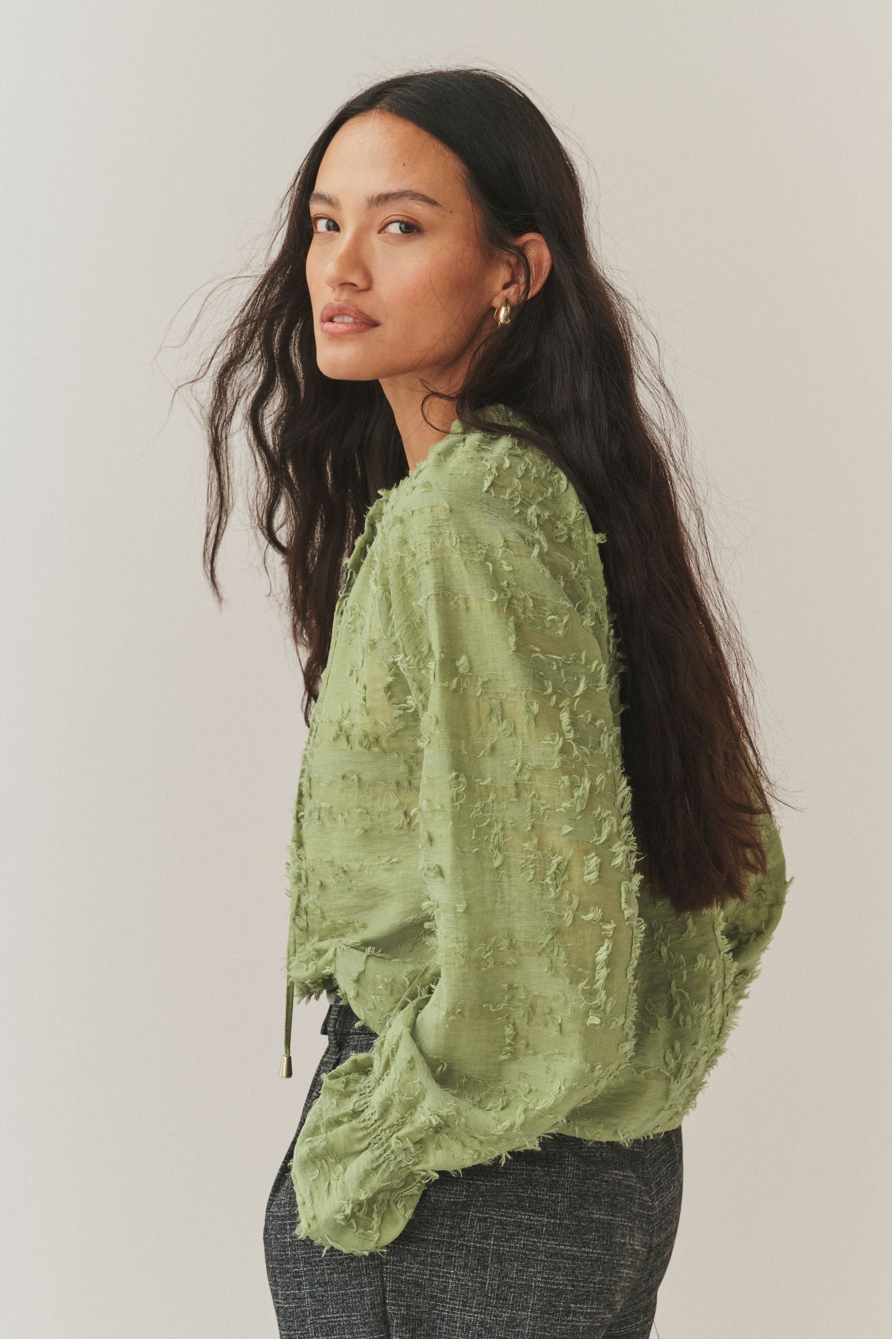 Next Langarmbluse Langärmelige Bluse aus getuftetem Jacquard (1-tlg) günstig online kaufen