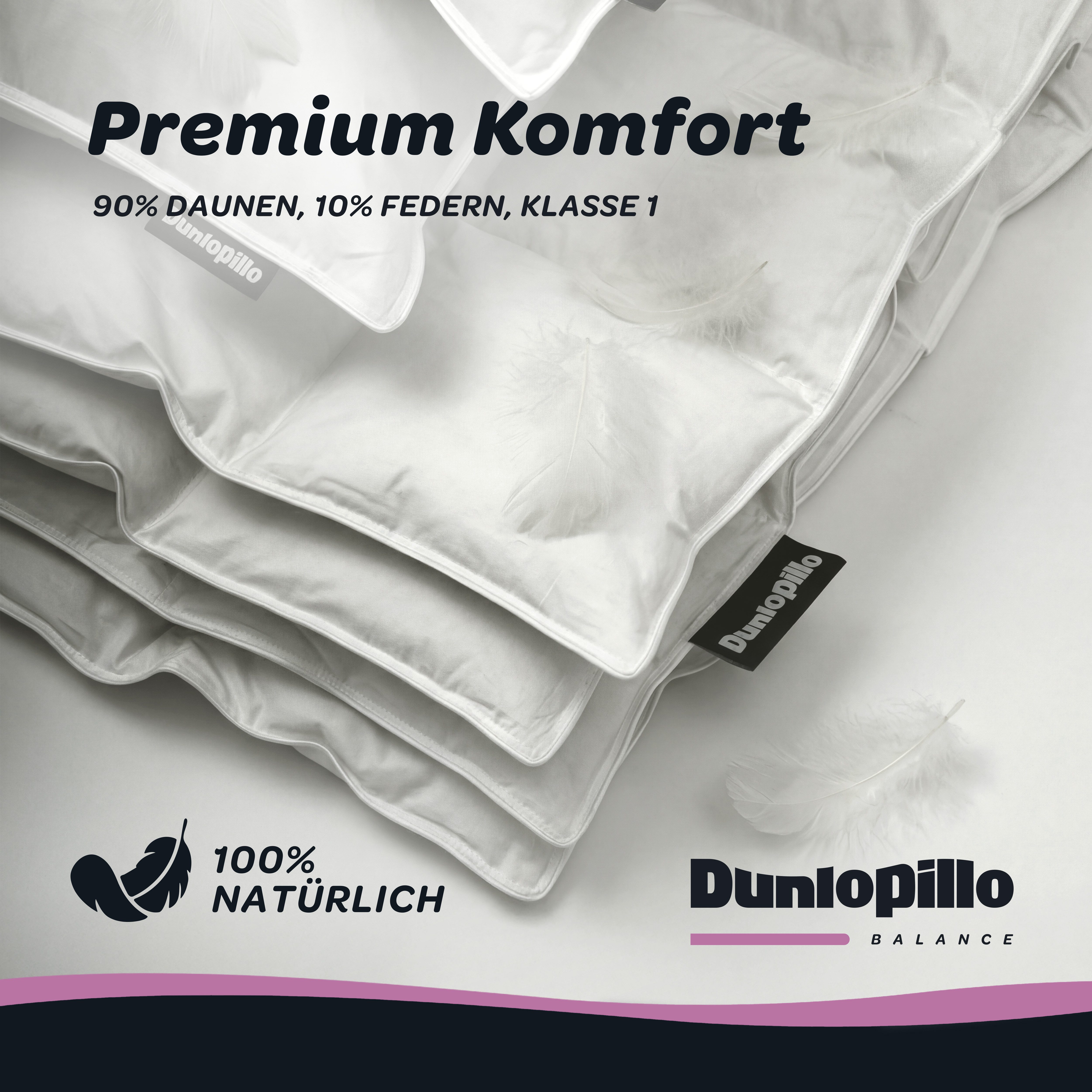 Dunlopillo Daunenbettdecke Balance, "NEUHEIT" Bettdecke in 135x200 cm & weitere Größen, Füllung: 90% Daunen & 10% Federn, Bezug: 100% Baumwolle, Hergestellt in Deutschland