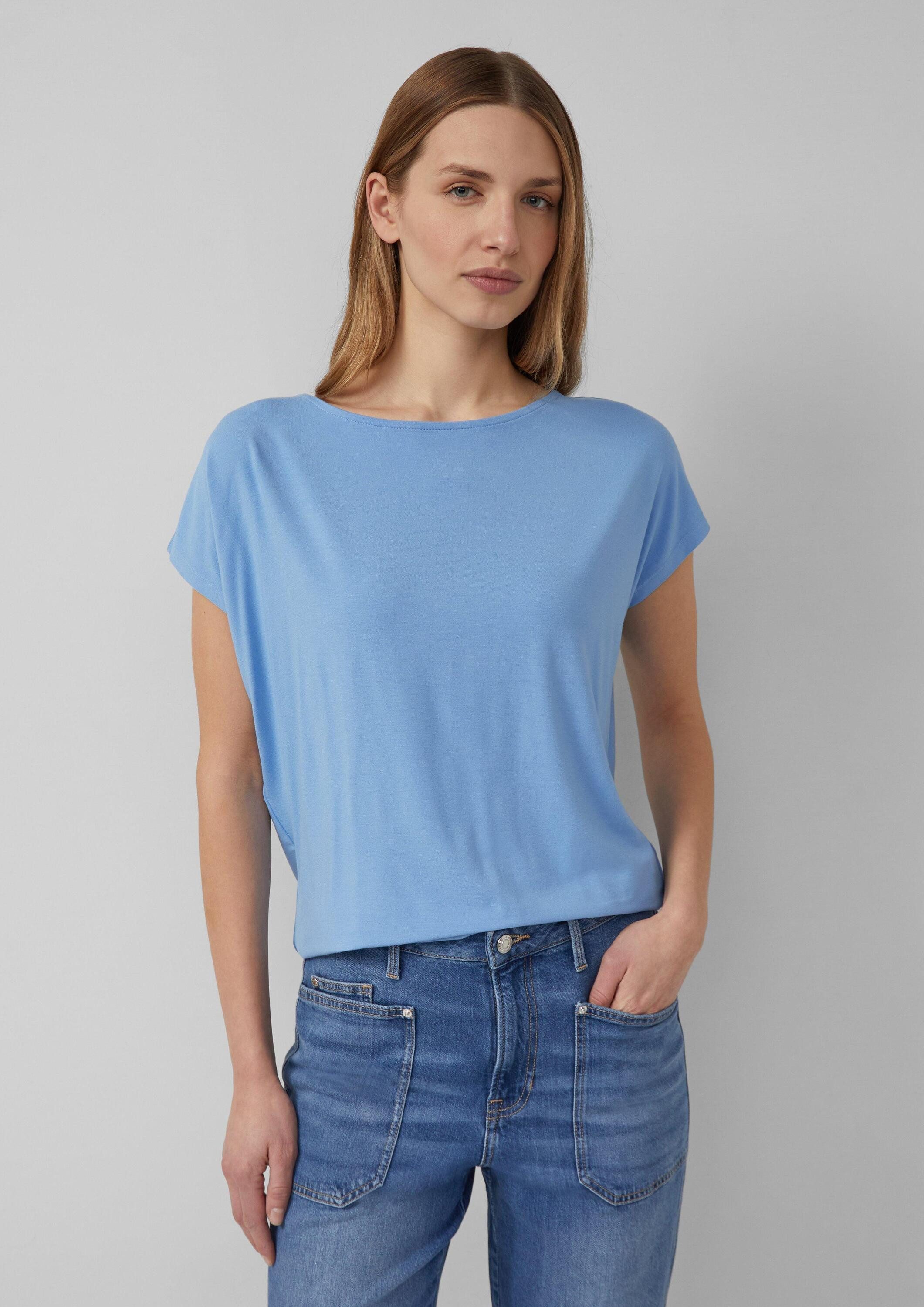 s.Oliver Kurzarmshirt T-Shirt Fließendes Jersey-Shirt mit überschnittenen Schultern
