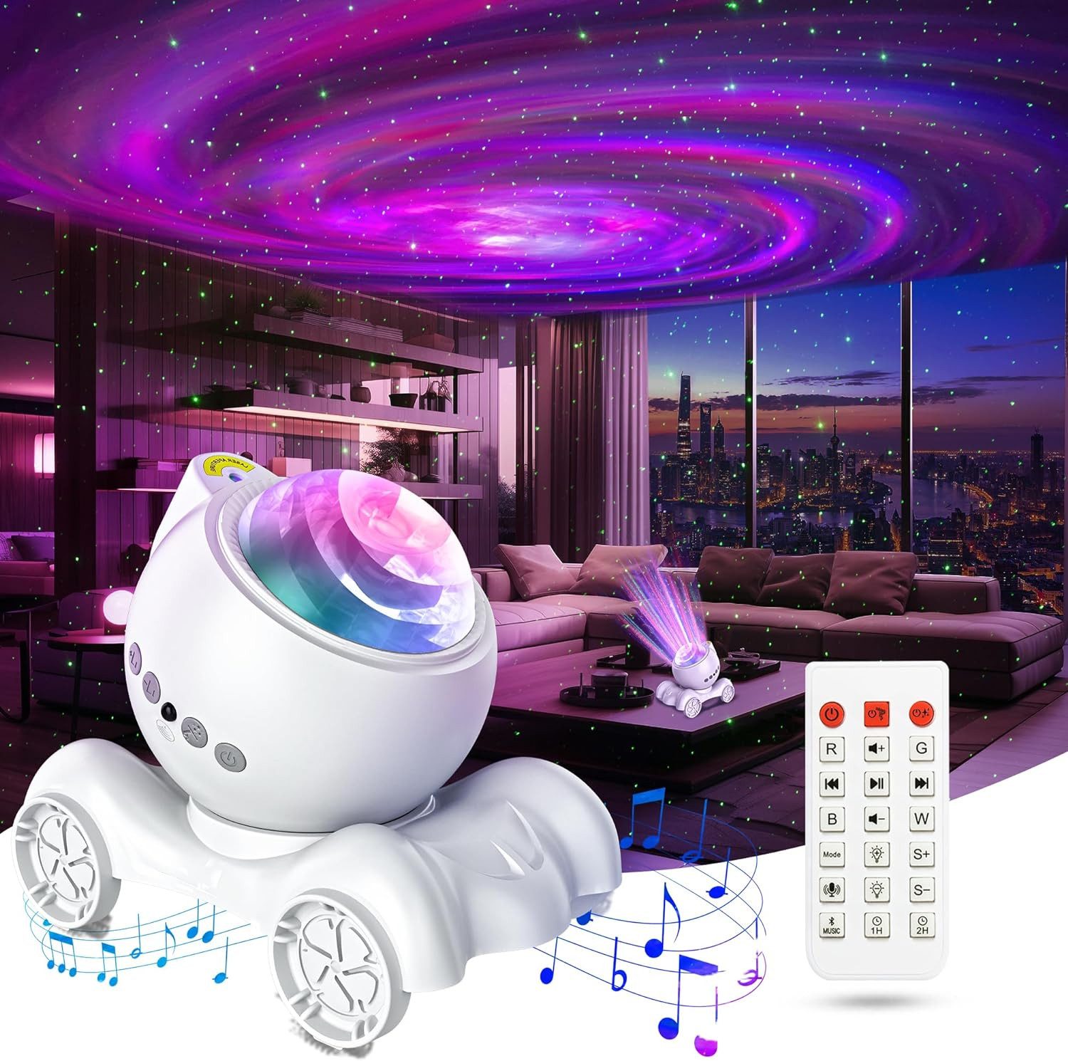 Powerwill LED-Sternenhimmel Galaxie-Projektor, Sternprojektor Nachtlicht, Eingebauter Bluetooth-Lautsprecher, Weißes Rauschen, Timer, Fernbedienung