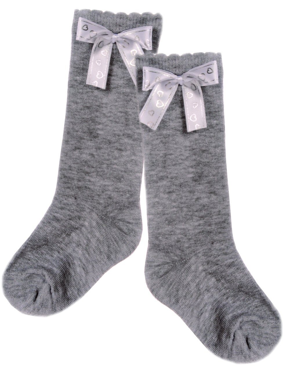 La Bortini Kniestrümpfe Kniestrümpfe in Grau Socken für Kinder Strümpfe 4 bis 6 Jahre festlich elastisch, weich, 24 25 26 27 Schleife mit Herzchen