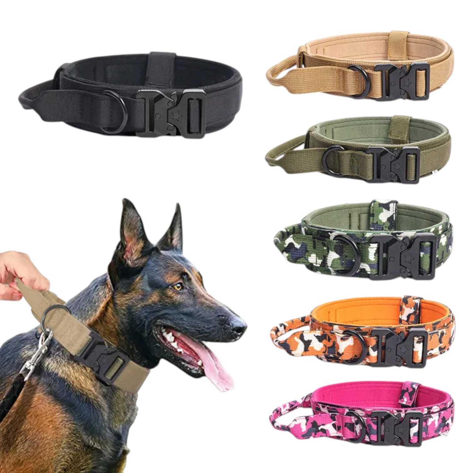 Eyecatcher Hunde-Halsband Verstellbares Camo-Tactical Hundehalsband mit Polsterung & Metallversc, Polyester