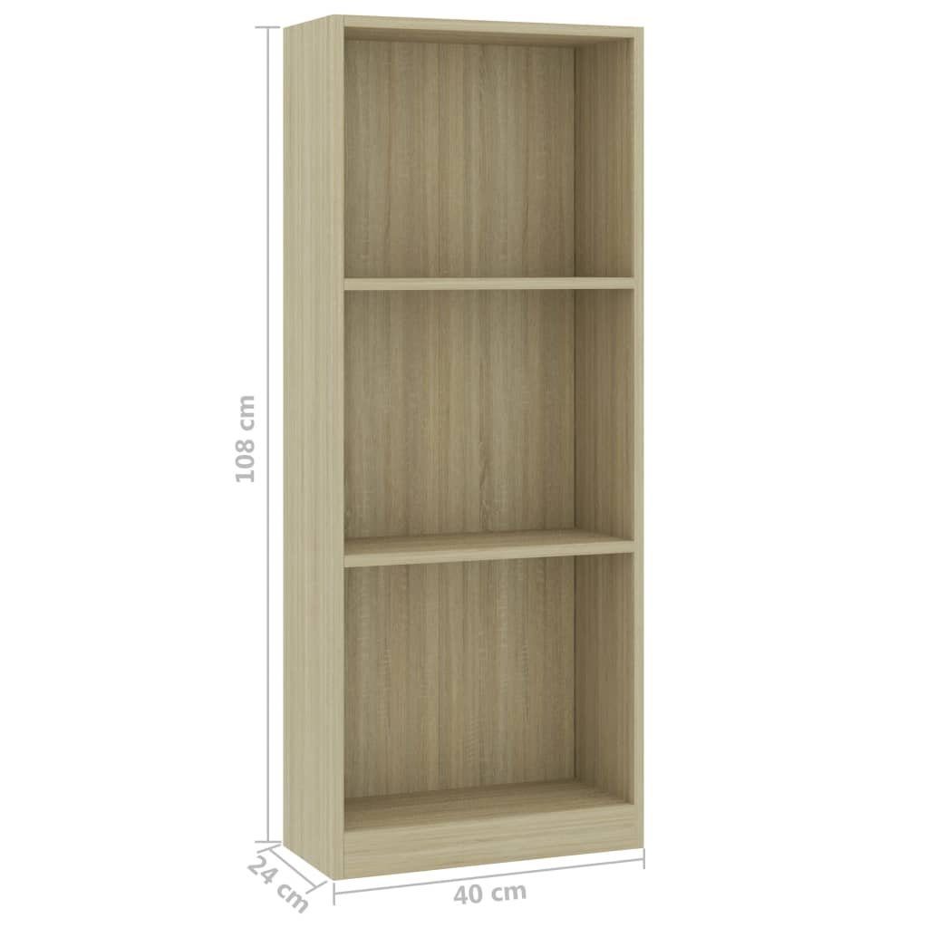 furnicato Bücherregal 3 Fächer Sonoma-Eiche cm Holzwerkstoff 40x24x108