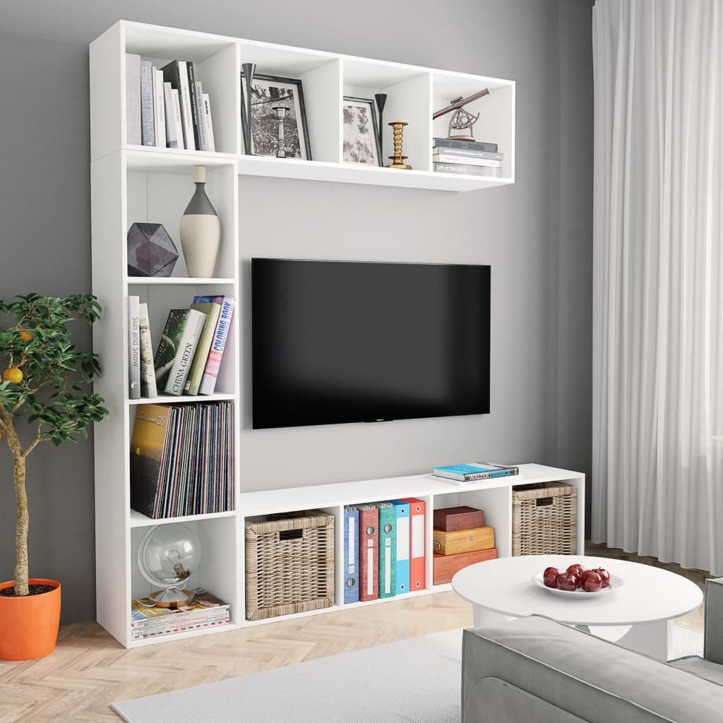 furnicato Bücherregal Bücherschrank und TV-Schrank Set 180x30x180 cm Weiß Massivholz, 3-tlg.