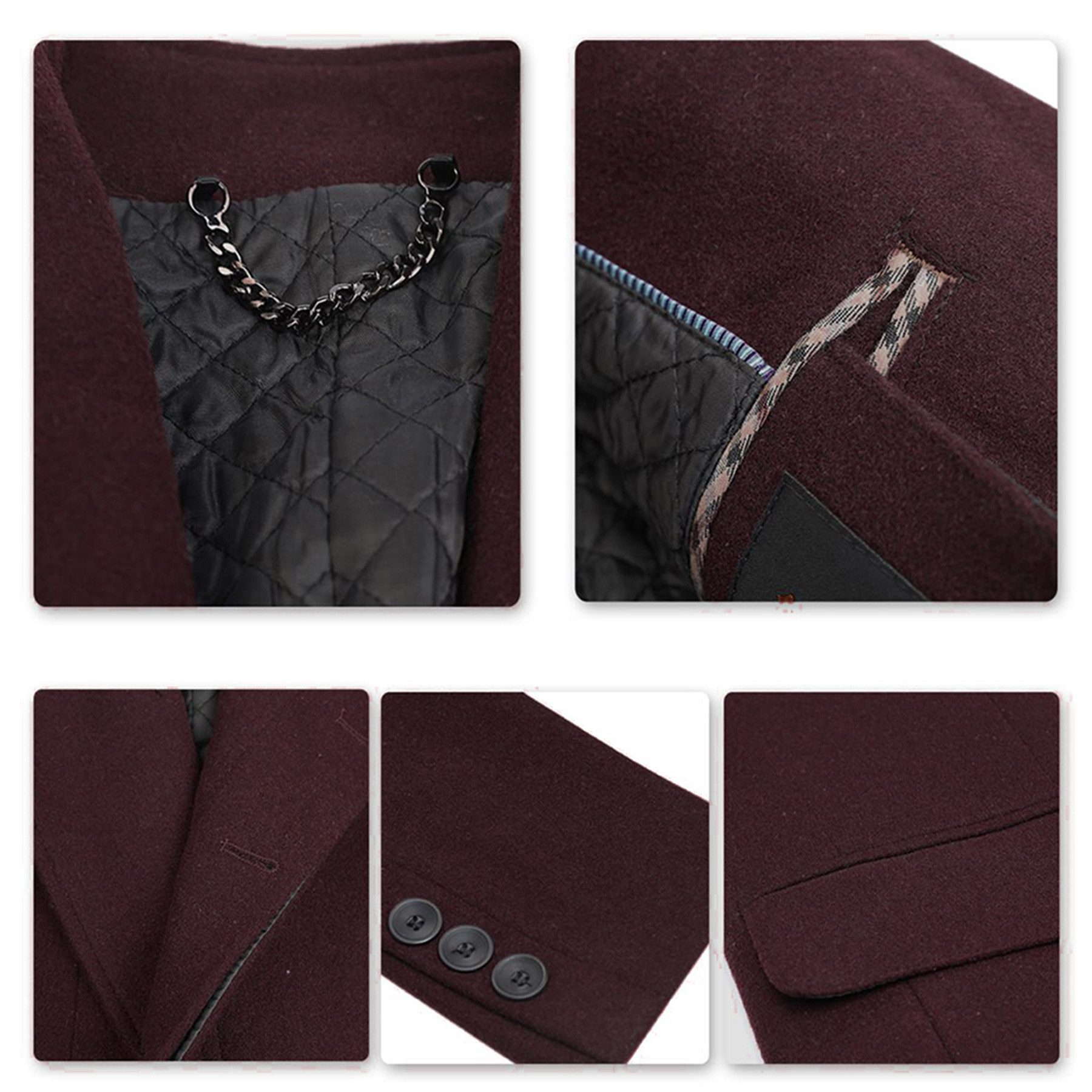 Allthemen Wollmantel mit Reverskragen Wintermantel Herren kurze Winterjacke für Winter