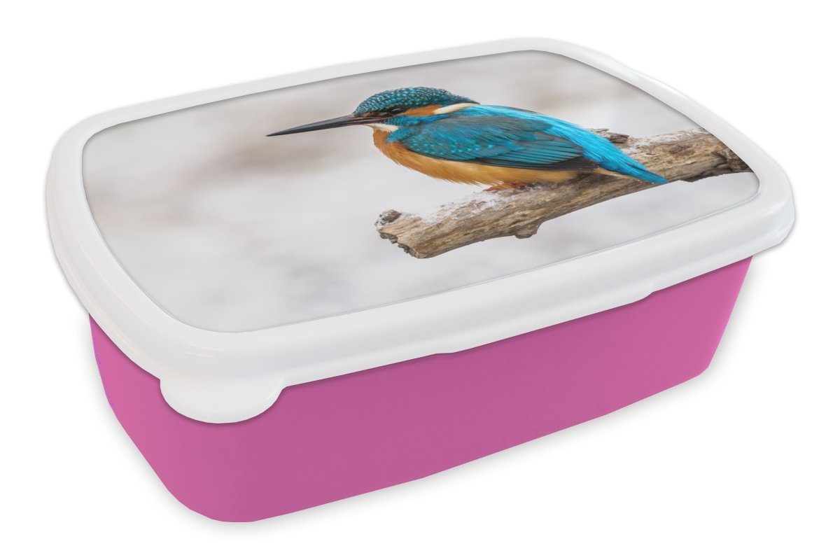 (2-tlg), Lunchbox Kunststoff Erwachsene, Zweige, Eisvogel Kinder, - MuchoWow für Snackbox, rosa Kunststoff, Mädchen, - Brotdose Winter Brotbox
