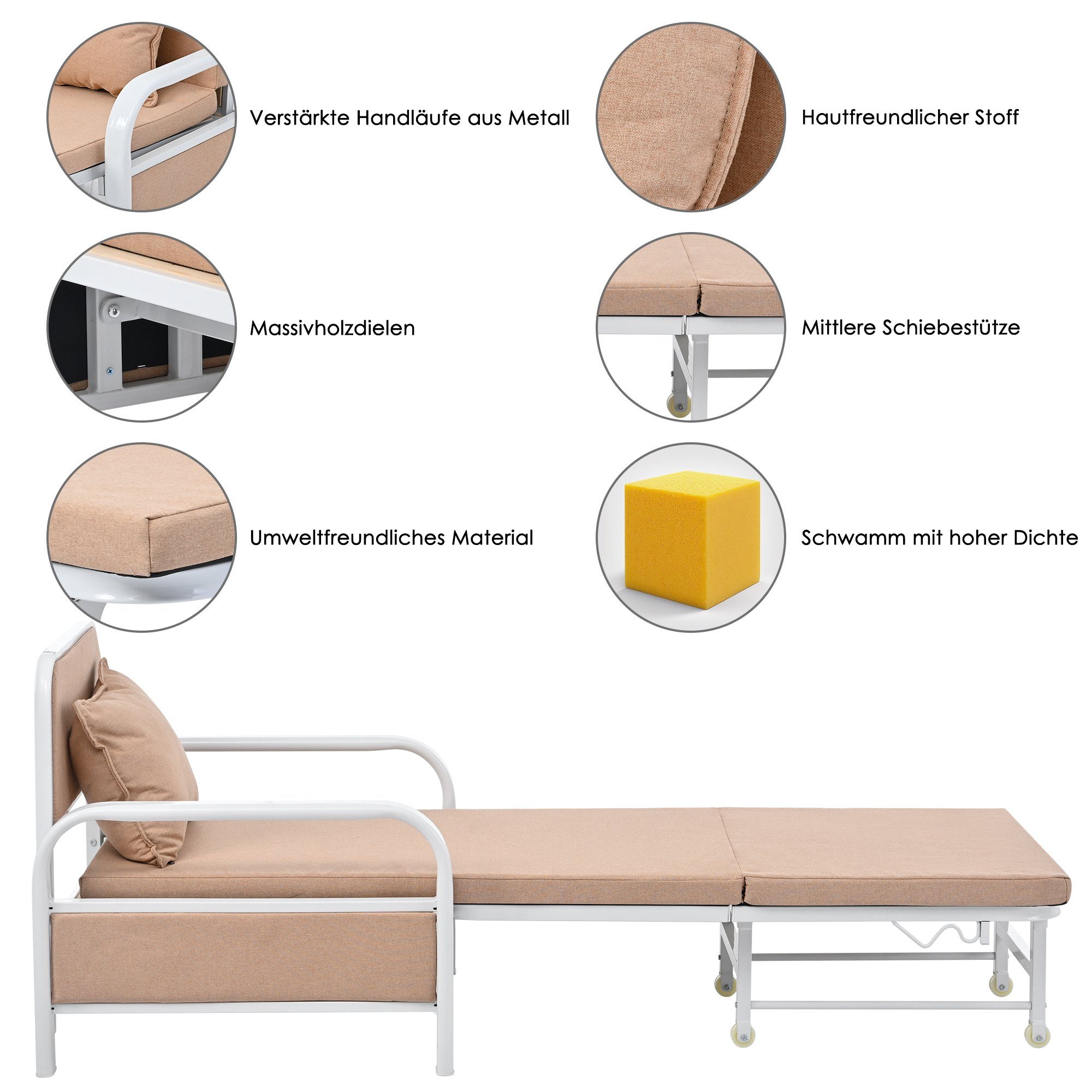 Relaxsessel (2-in-1 Schlafsessel Schlafsofa), Loungesessel mit Schlaffunktion, belastbar bis 150kg, verstellbar
