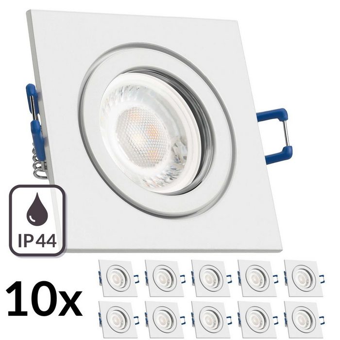 LEDANDO LED Einbaustrahler 10er IP44 LED Einbaustrahler Set extra flach in weiß mit 5W Leuchtmittel von LEDANDO - 4000K neutralweiß - 60° Abstrahlwinkel - 50W Ersatz - eckig - Badezimmer