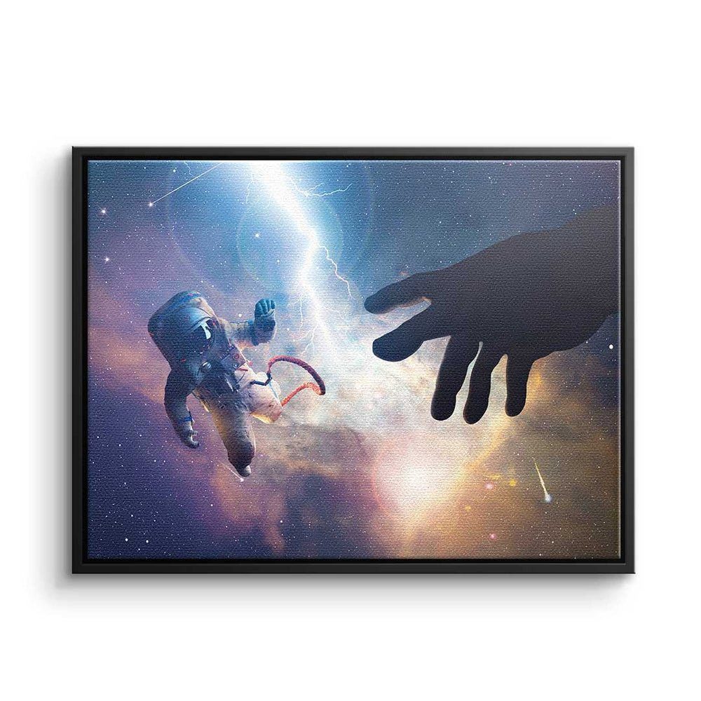 silberner Art - Premium Leinwandbild DOTCOMCANVAS® Leinwandbild, Michelangelo - Rahmen Wandbild Universum Pop -