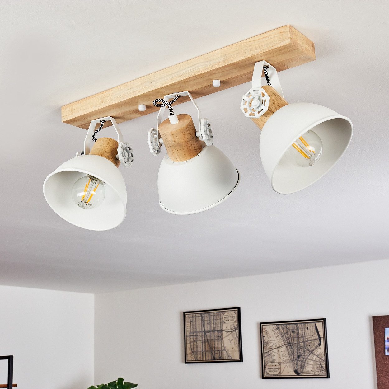 hofstein Deckenleuchte »Cotes« moderne Deckenlampe aus Metall/Holz in Weiß/Natur, ohne Leuchtmittel, Leuchte im skandinavischen Design, verstellbaren Schirmen,  – Bild 5 von 5