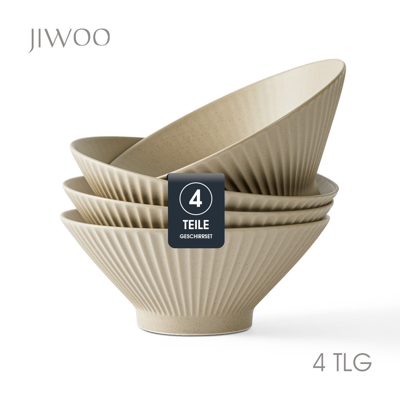 JIWOO Schüssel 4er Ø20cm, Japanische Ramenschüssel Suppenschüssel bowl Pastaschüssel, Keramik, (Schüsselset, 4-tlg), Hochwertiges Schüsseln Braun Mikrowellenofen Spülmaschine Ø 20cm