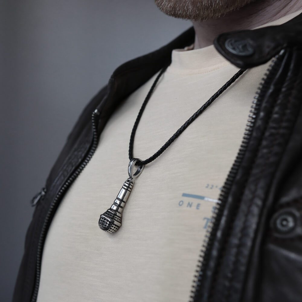DALMARO Kette mit Anhänger Lederkette Edelstahlkette 316L MIKROFON, Herren günstig online kaufen