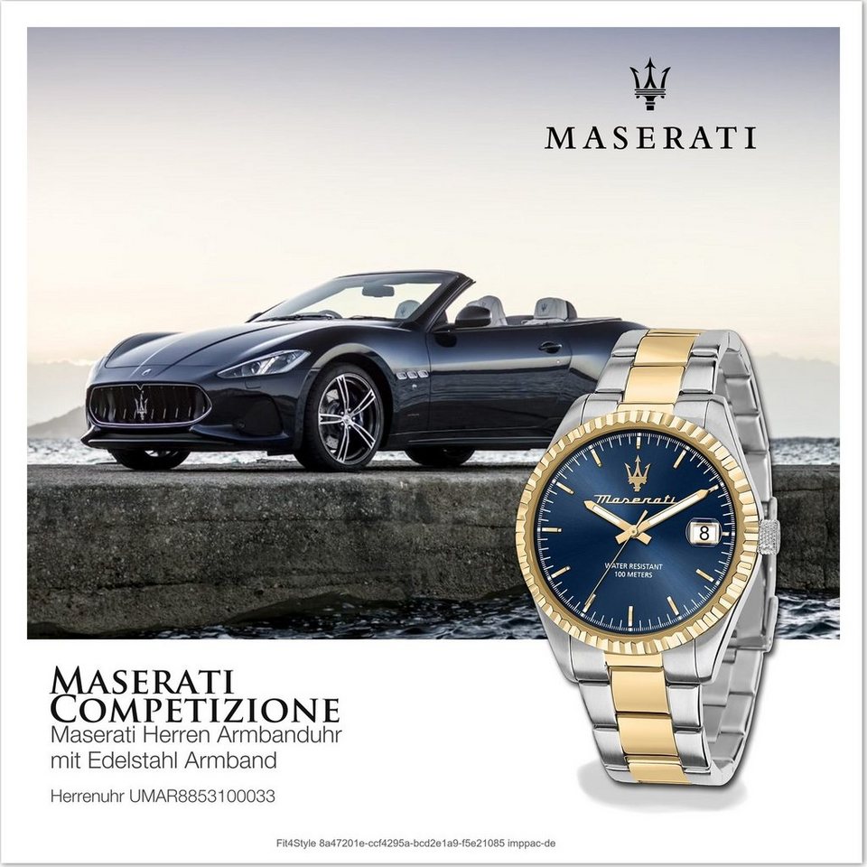 MASERATI Quarzuhr Maserati Herrenuhr Competizione, Herrenuhr  Edelstahlarmband, rundes Gehäuse, groß (ca. 43mm) blau