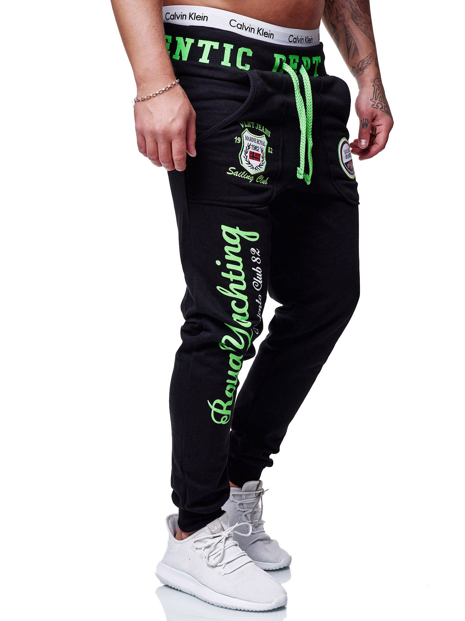 Code47 Jogginghose Trainingshose (1-tlg) Schwarz-grün 601 Männer Sweatpants Sporthose Herren Jogginghose